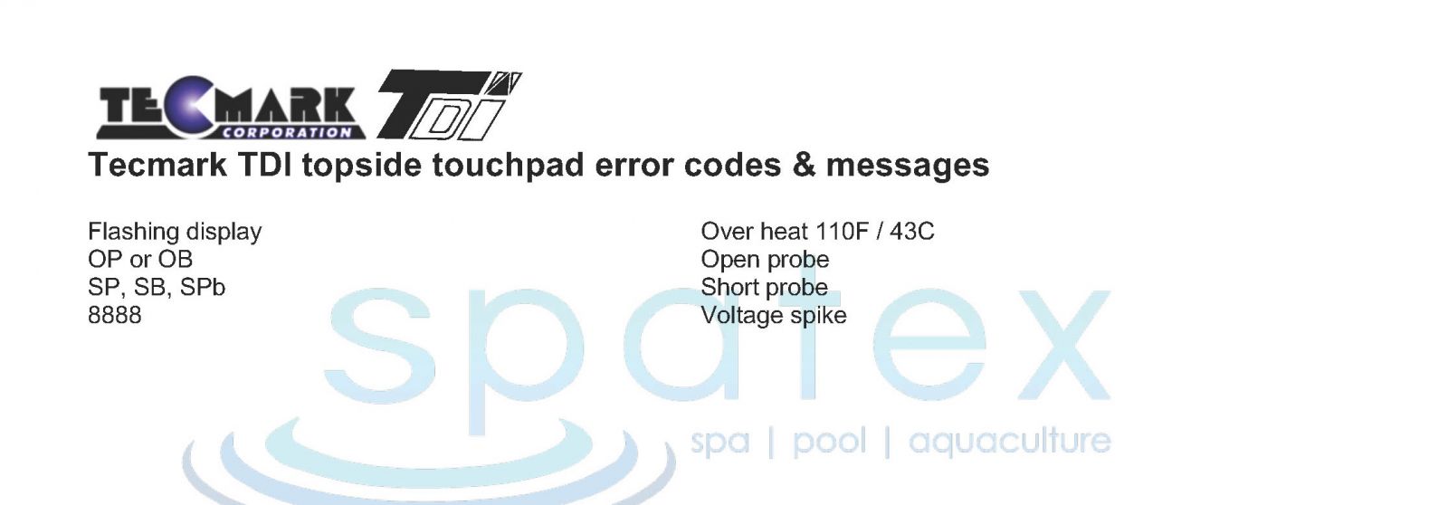 Spa error codes & Hot Tub topside touchpad control panel spa error